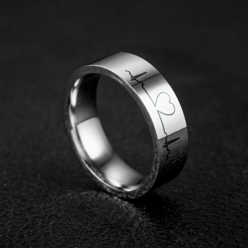Cincin Desain Electrocardiogram Setengah Lingkaran Gaya Eropa Amerika Untuk Pasangan
