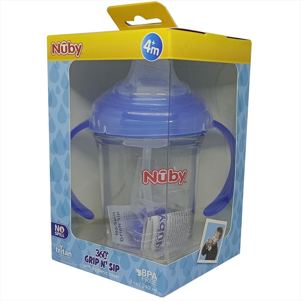 NUBY Tritan Spout w Straw 240ml Blue 240 ml Gelas Minum Anak