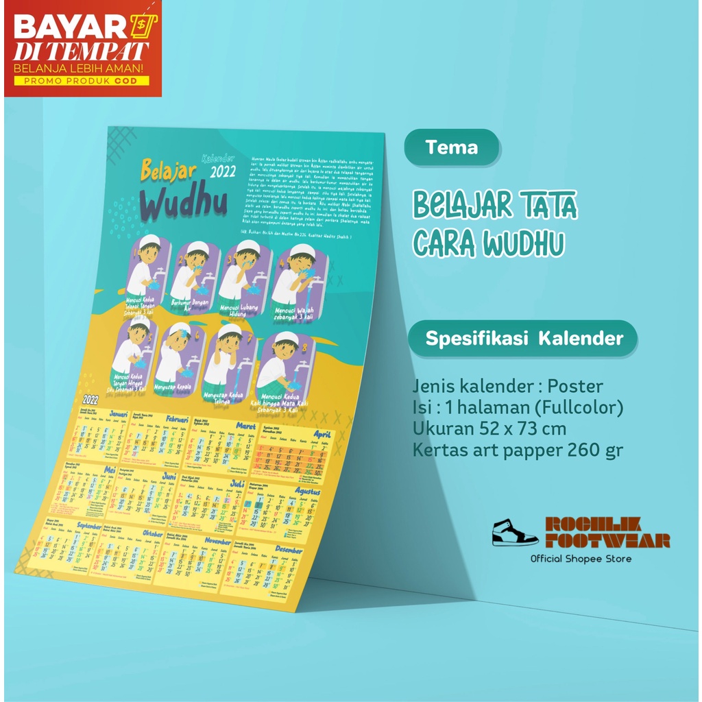 Kalender 2022 Fiyanu Tema Belajar Wudhu Type Dinding Meja Islam Islami Muslim Edukasi Anak Remaja De