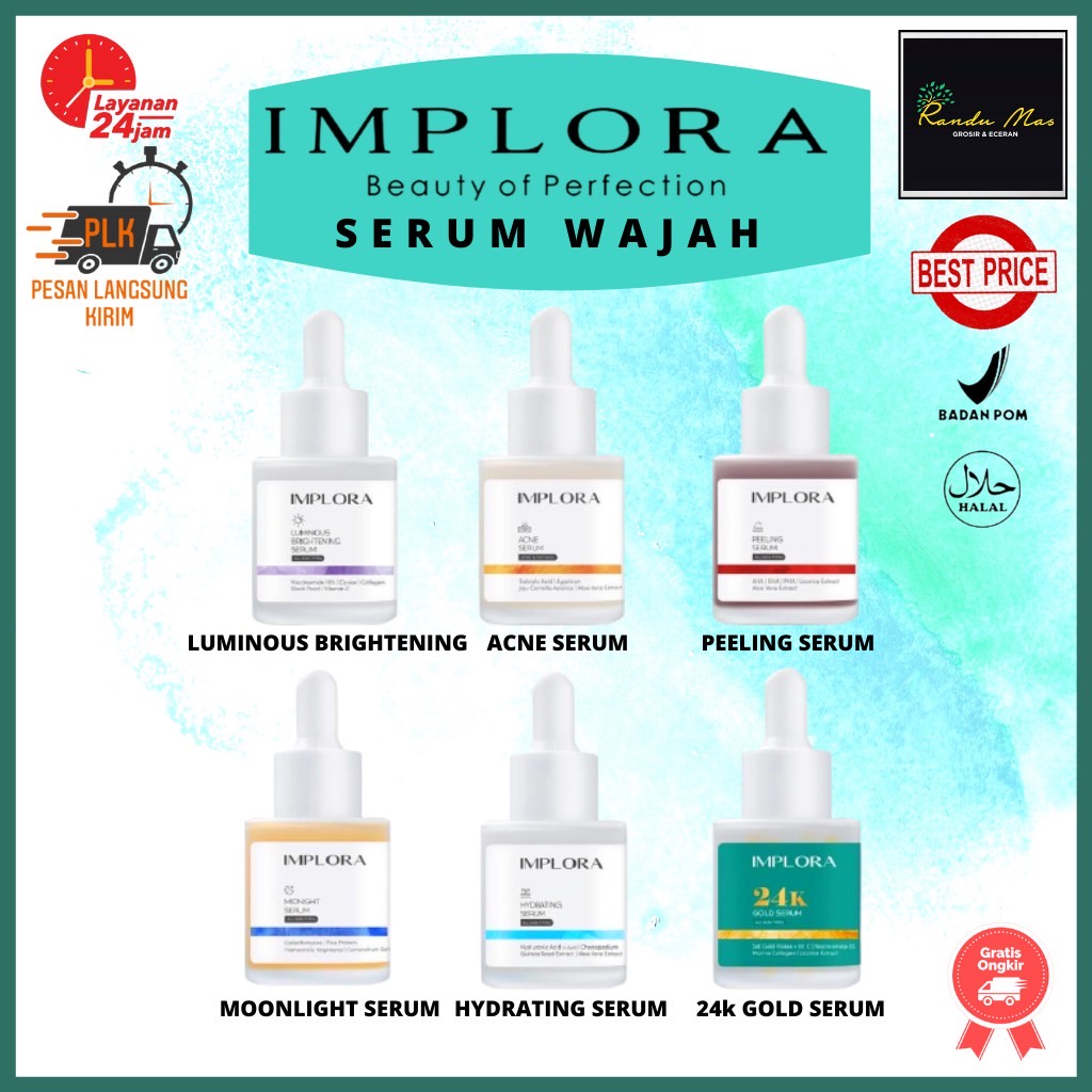 Implora Serum Wajah Luminous Brightening Acne Midnight Peeling Hydrating  Facial Wash Essence Toner Day Original