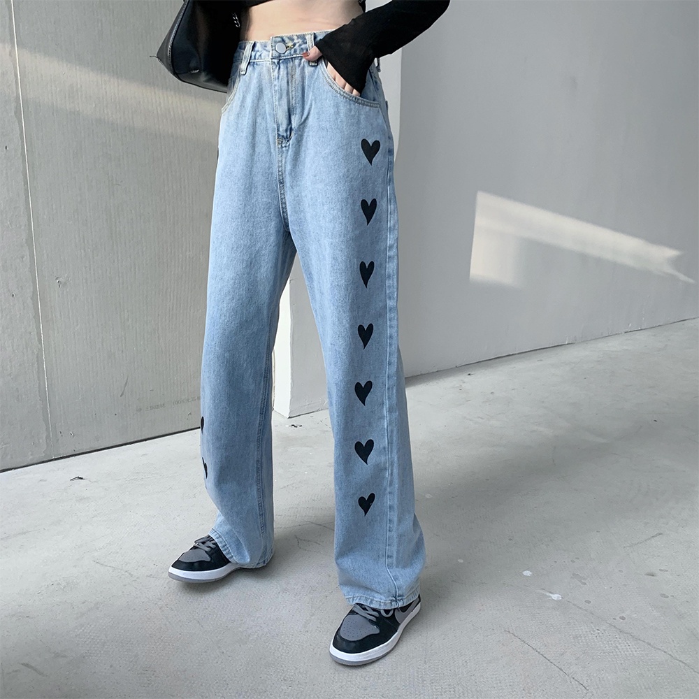 Celana  Jeans Panjang Love Boyfriend Celana Jeans Fashion Highwaist Impor