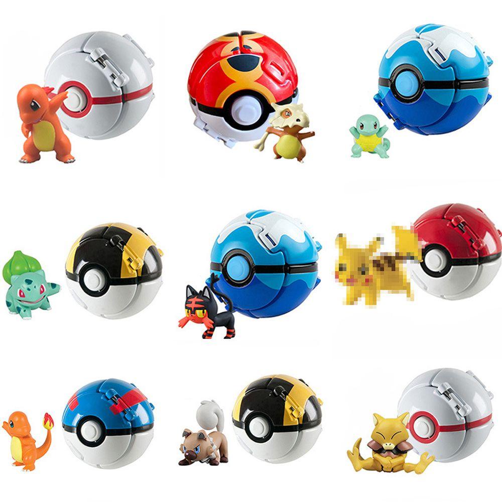 Quinton Pokemon Elf Ball Mainan Anak Squirtle Charmander Action Figure Pocket Toys Eevee Pikachu Elf Ball