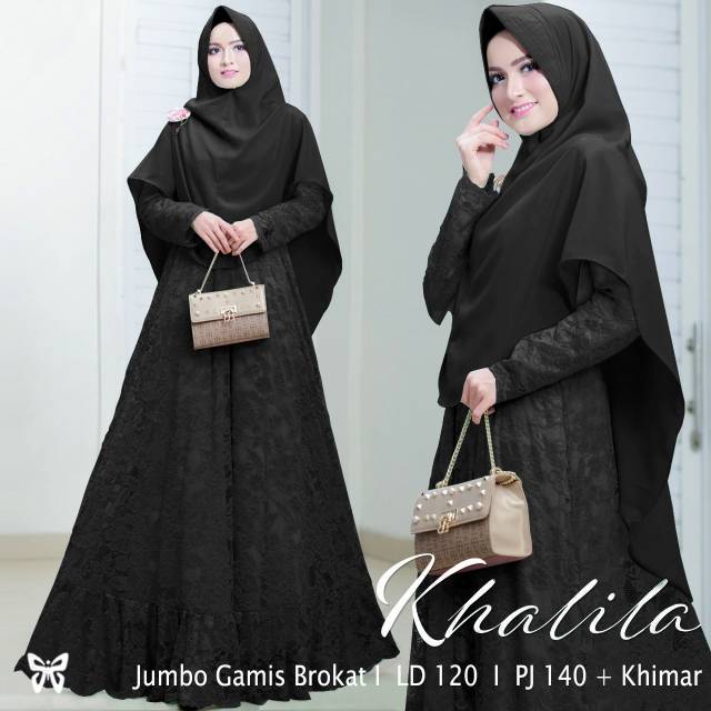 ELDE 5 - Syari Khalila JUMBO XXXL gamis brukat lapis furing busui Ld 120 Pjg 140 + khimar