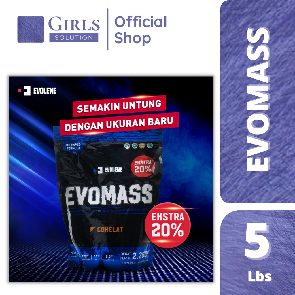 Evolene Evomass 5 Lbs Coklat Penambah berat Badan Suplemen fitness - Pembentuk otot - Kaya Nutrisi -