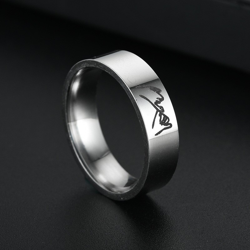 Cincin Titanium Steel Motif Ukiran Tangan I Love You Untuk Pria / Wanita