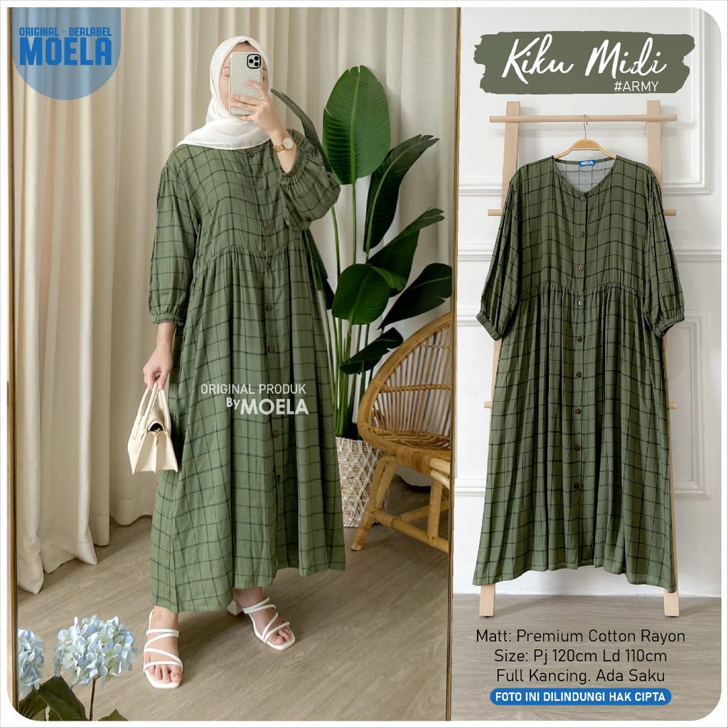 KIKU MIDI DRESS by Moela Baju Atasan Midi Dress Wanita Daster Baju Ibu Hamil Menyusui Busui Panjang 