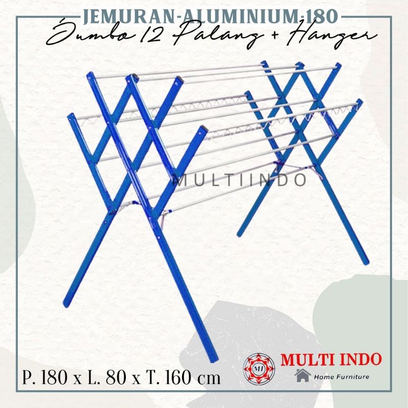 Jemuran Baju Aluminium Jumbo Pelangi 12 Palang 180 cm + Hanger