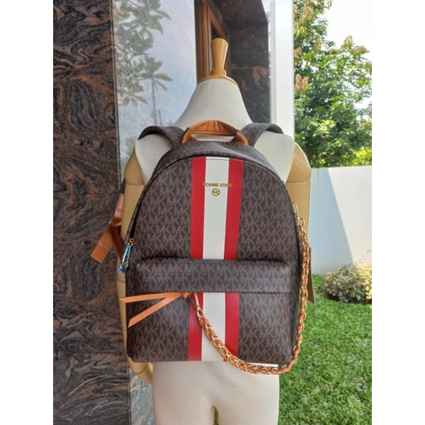 TAS WANITA MK SLATER MEDIUM SIGNATURE LOGO STRIPE BACKPACK