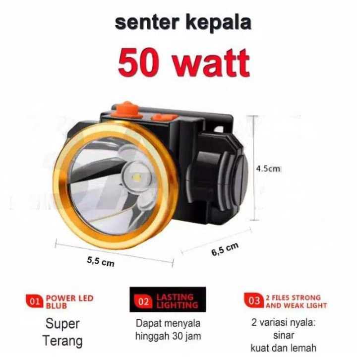 Barangunik2021-Senter Kepala Probest 50 Watt PB-50S Cahaya Putih - Cahaya Kuning/Headlamp Charger 50 watt