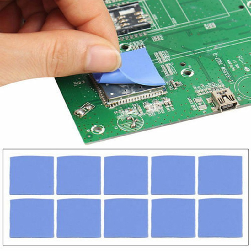 (Ele) Pad Silikon Konduktif Termal Pendingin Gpu Cpu 100mm X 100mm X 1mm Warna Biru / Putih