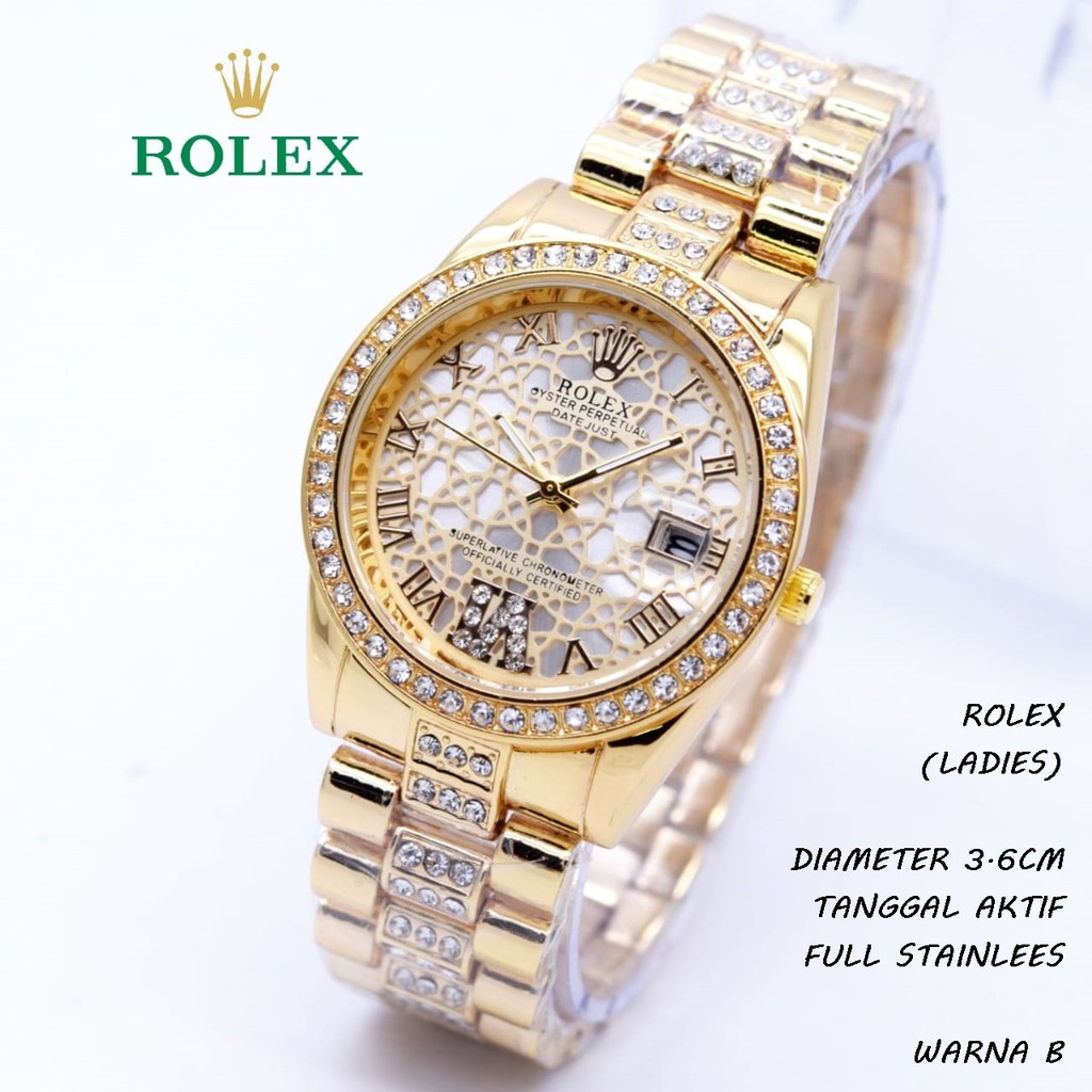 JAM TANGAN WANITA ROLEX MADU RANTAI TANGGAL AKTIF