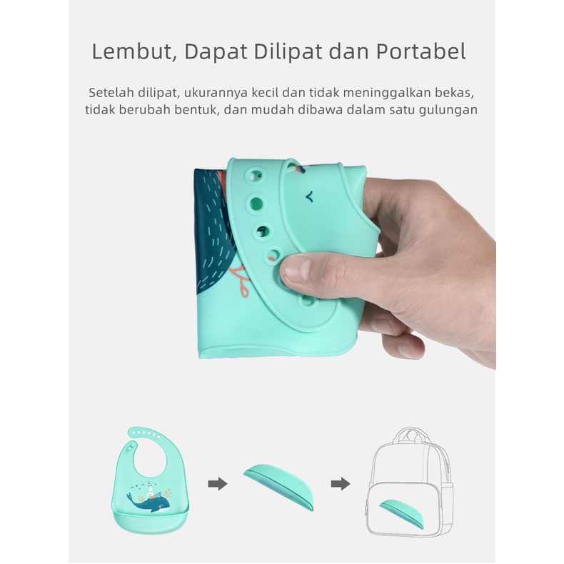 Premium Baby Bibs Silikon Waterproof Celemek Makan Bayi MPASI Feeding Silicone Slabber Bib BPA FREE CJ04