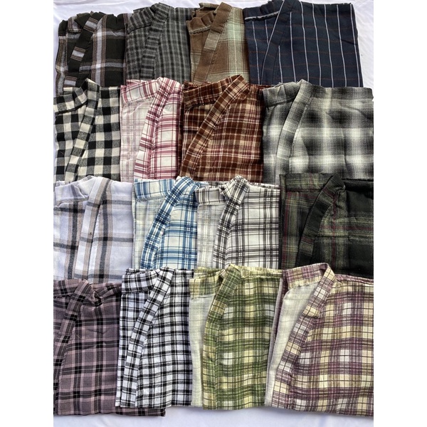 outer kemeja oversize flanel lengan balon grid viral