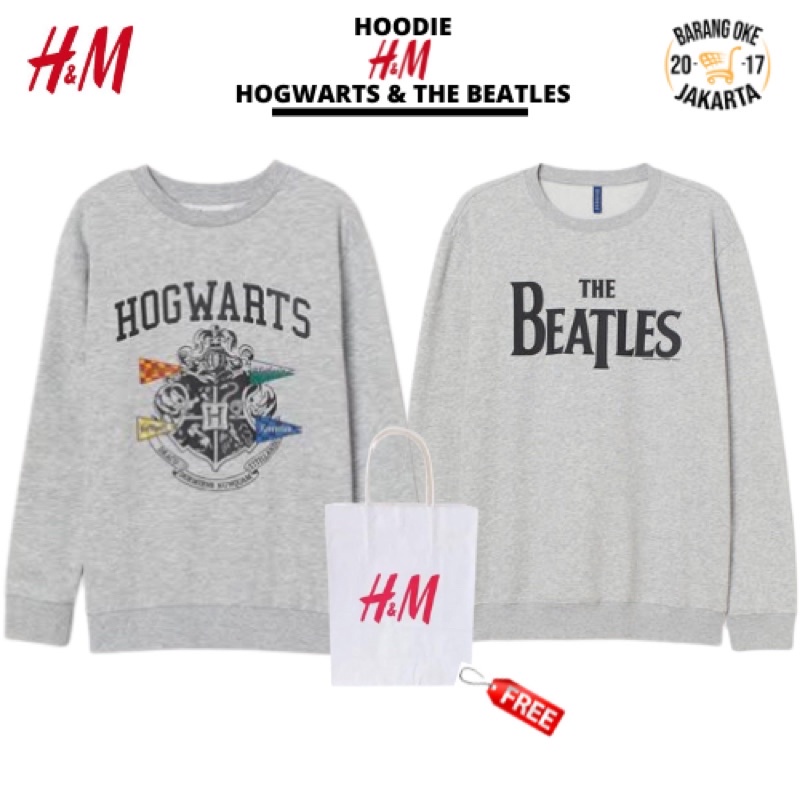 (COD) SALE!!! 9.9 Crewneck Sweatshirt Pria Wanita HnM Hogwarts The Beatles Abu Grey Jaket Unisex Cowok Cewek Full Tag