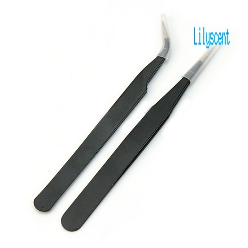 Lily 2Pcs Pinset Lurus / Melengkung Untuk Nail Art / Extension Bulu Mata