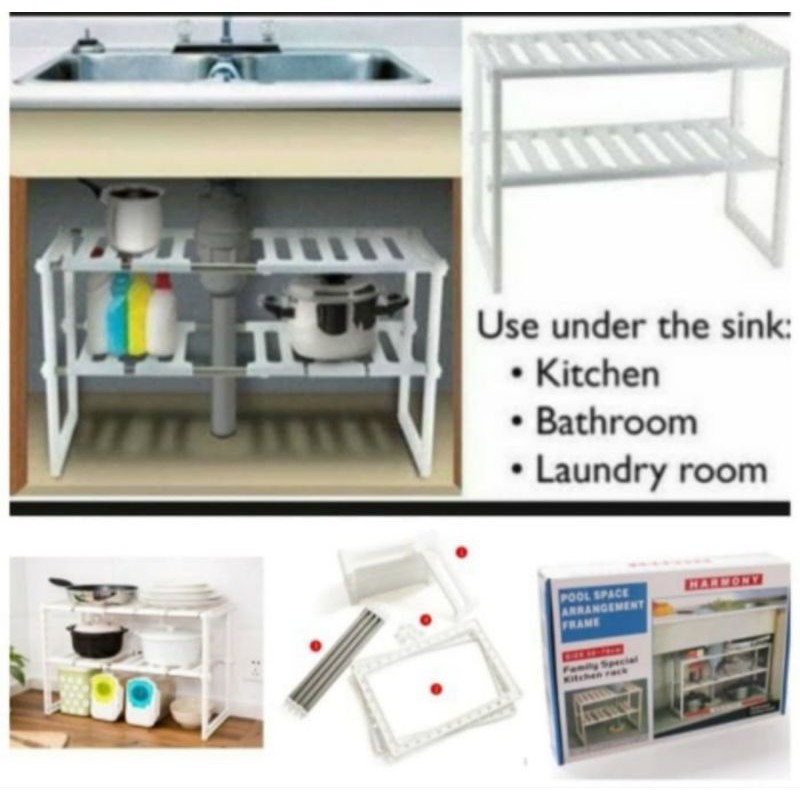 Rak Kolong Dapur Wajan Panci Serbaguna Bawah Wastafel Kitchen Sink Set Stainless Steel