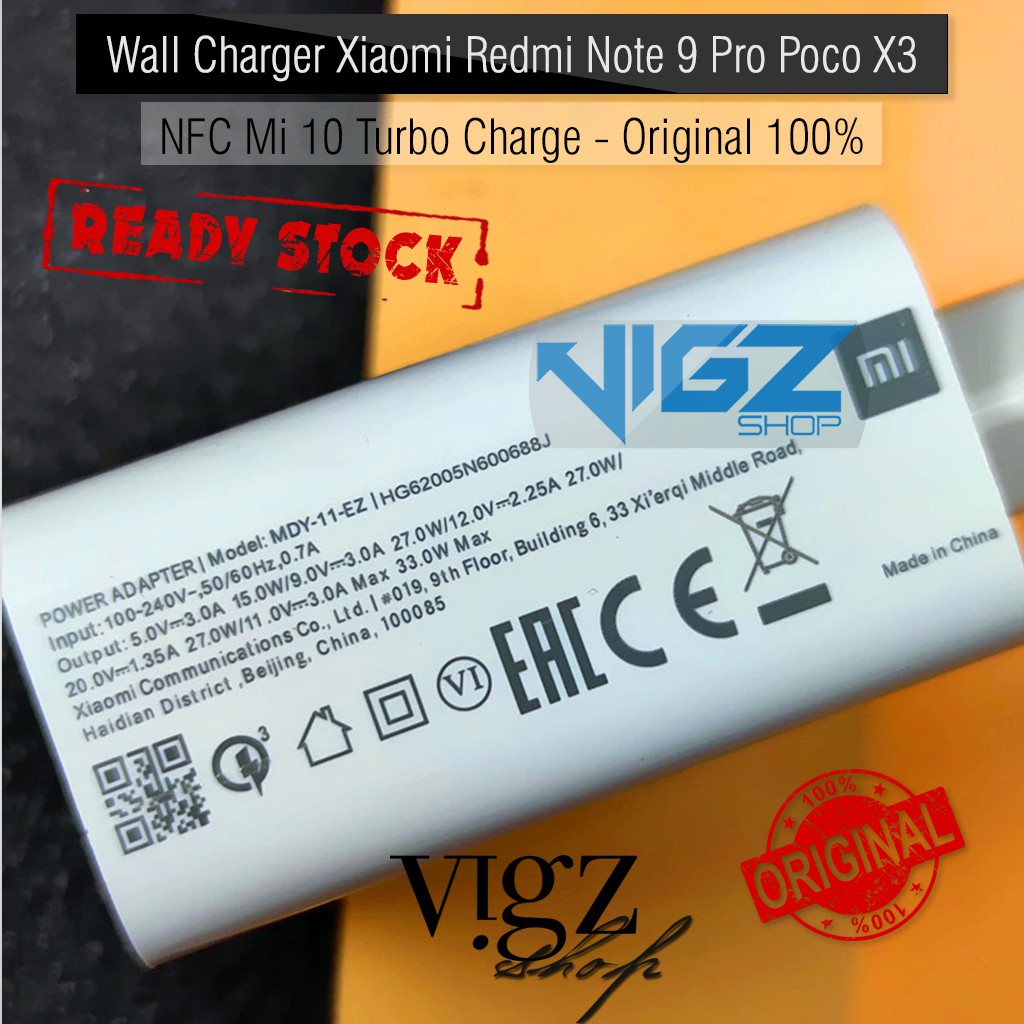 Charger Xiaomi Redmi Note 9 Pro Note 10 10 Pro F3 Mi 10T Pro Poco X3 NFC X3 Pro X5 Mi 11 Lite Poco M4 Pro Mi 10 Poco F2 Pro 33W Turbo Charge Original