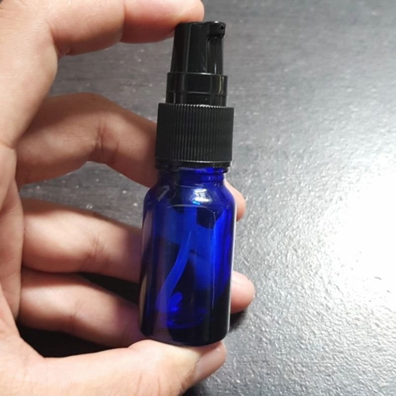 botol kaca 10ml pump treatment / botol kaca 10ml biru/hijau pump hitam