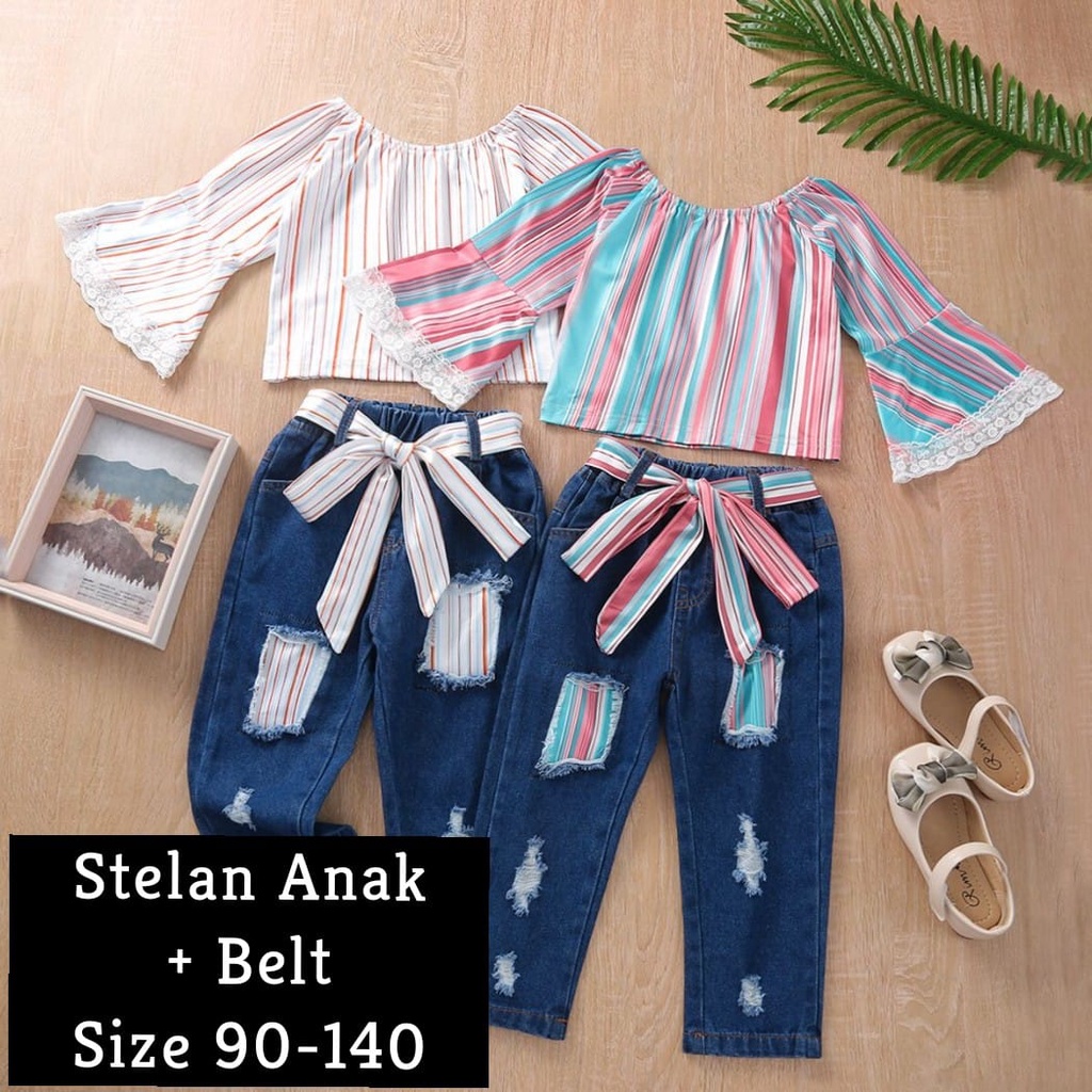 (LOLI-JKT) BS-291 SET FASHION ANAK WARNA PASTEL COLORFUL  2 WARNA SIZE 90-140