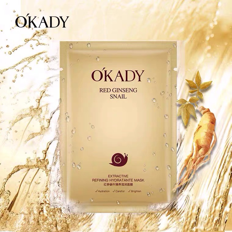 OKADY RED GINSENG SNAIL EXTRACTIVE REFINING HYDRATE MASK MASKER WAJAH WANITA KOREA FACIAL SHEET MASK