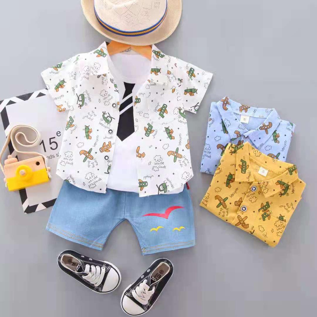 SETELAN THREE IN ONE ANAK IMPORT KEMEJA PLANE [3N1BI0005]