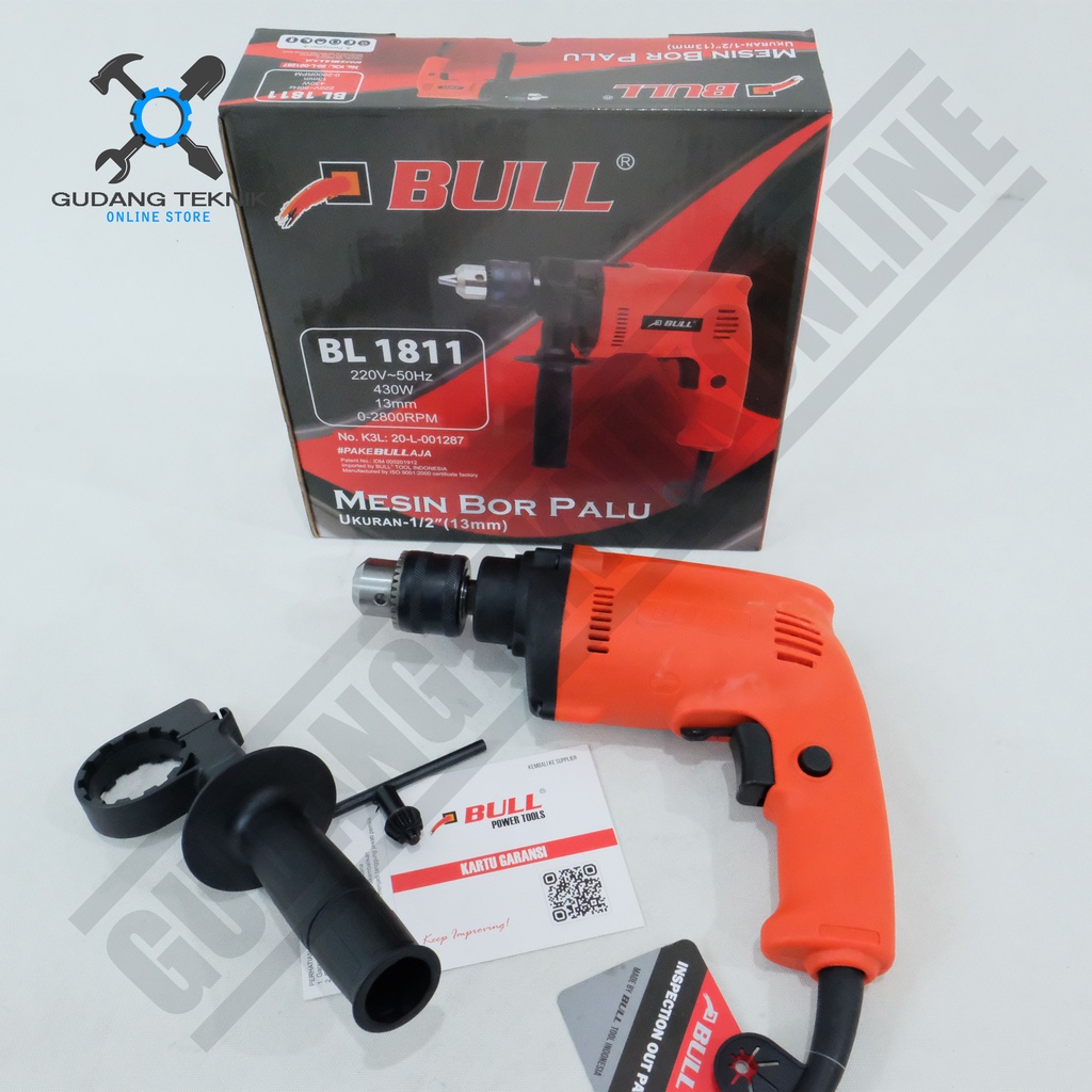 BULL BL1811 / Mesin Bor Impact Drill Tembok Beton Kayu Besi 13mm BL 1811