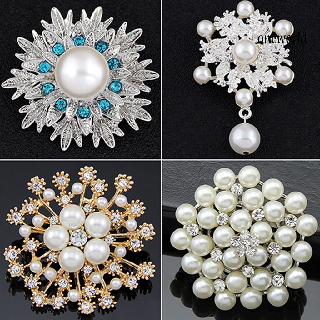 OW@ Breastpin Elegant Easy Matching Alloy Flower Faux Pearls Women Brooch Pin for Dating