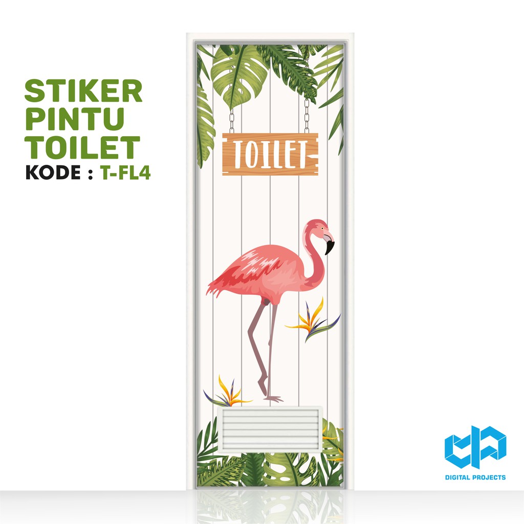 Sticker Pintu Toilet Kamar  Mandi Motif Flamingo  Tropical 