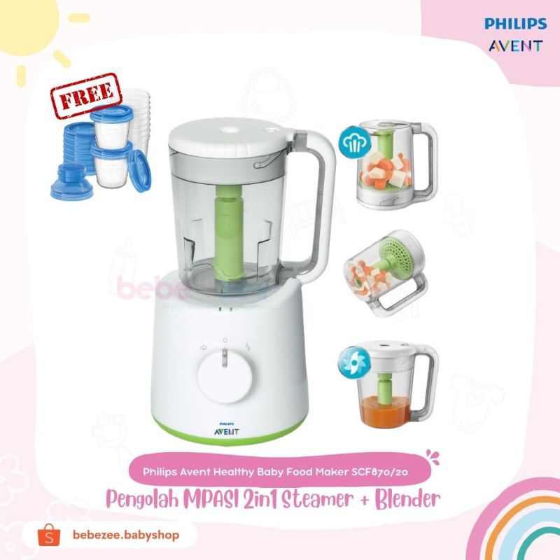 Philips Avent Healthy Baby Food Maker GARANSI RESMI FREE MULTIFUNCTIONAL BREASTMILK STORAGE CUPS 180