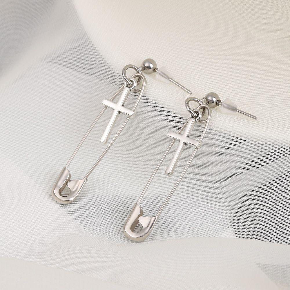 Lily Logam Pin Anting Hadiah Aksesoris Pesta Perhiasan Harajuku Cross Earring