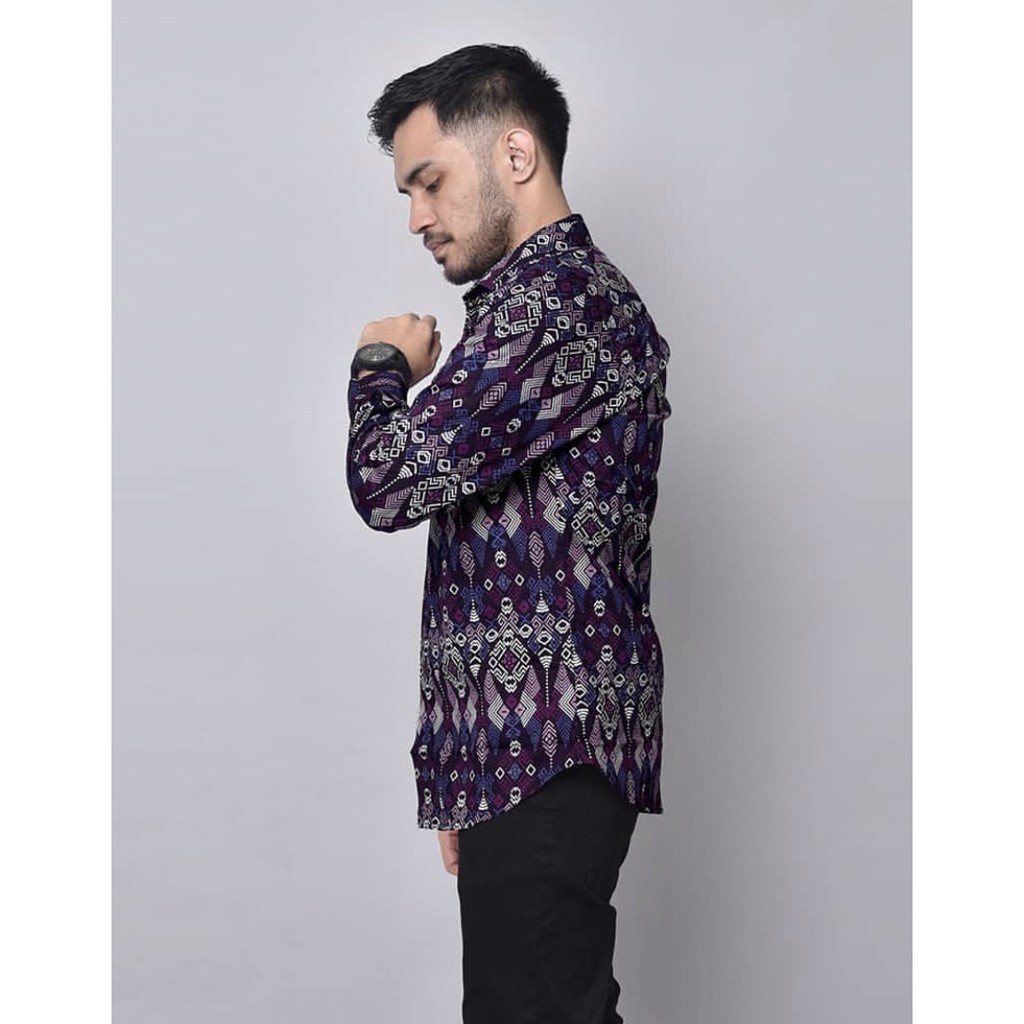 BABEDO KEMEJA BATIK SLIMFIT PRIA MOTIF PURPLE TORPEDO LENGAN PANJANG PREMIUM