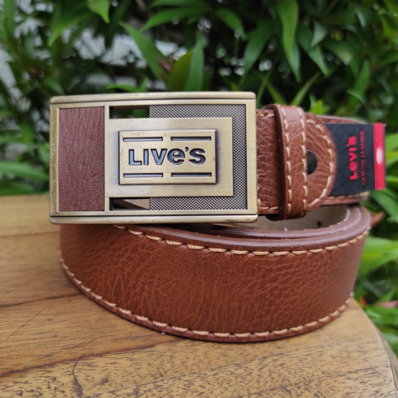 Gesper LIVE'S Kuningan Ikat Pinggang Pria lapis Kulit Cantol Mewah Sabuk Pria Semi Kulit High Class