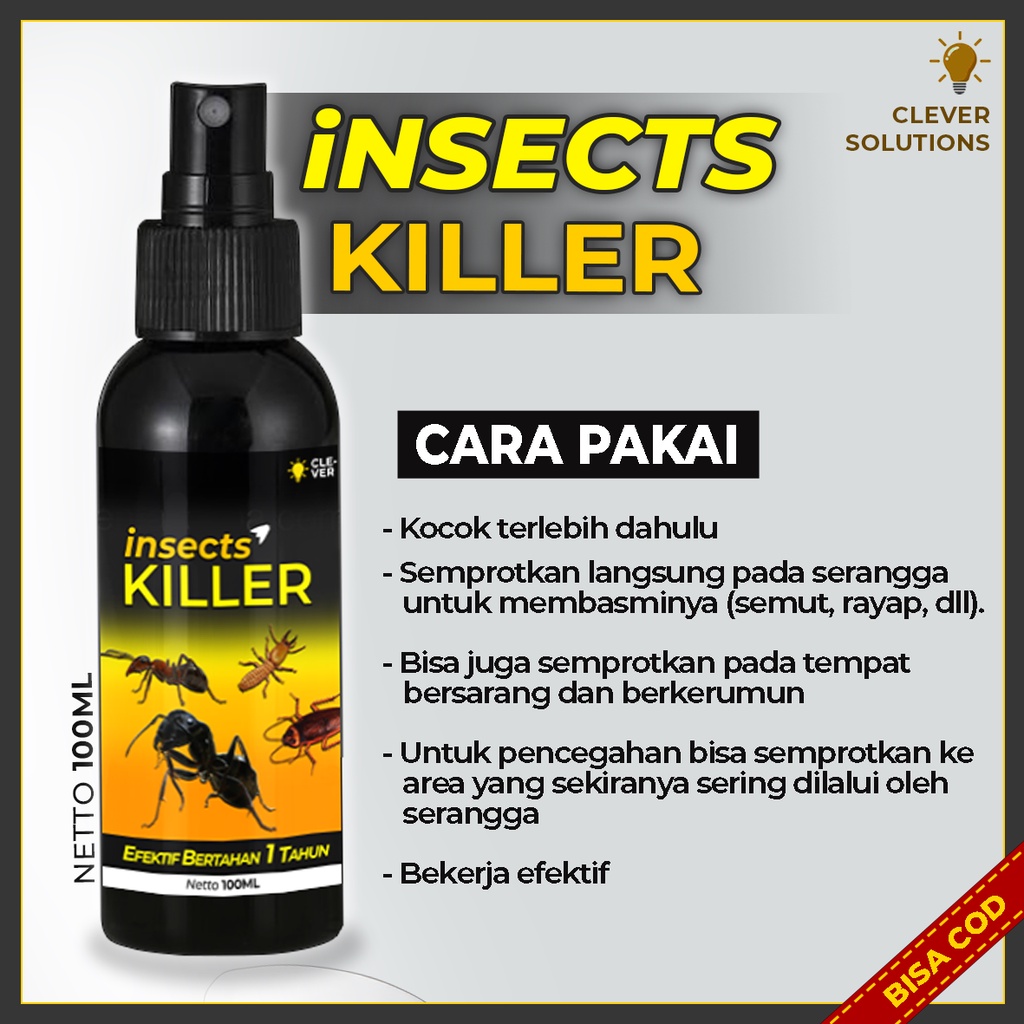 Racun Pembasmi Semut Obat Anti Semut Rayap Kecoa Kutu INSECTS KILLER 100 ML Pengusir Semut Rayap Kecoa Kutu by Clever Solutions Super Ampuh Original Numarket