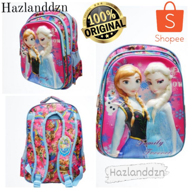 TAS RANSEL ANAK KARAKTER SD PEREMPUAN TIMBUL LAMPU LED KARAKTER FROZEN 3D IMPORT