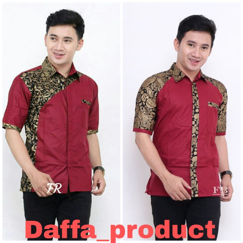 Baju hem batik kombinasi bordir//baju pria//batik kombinasi