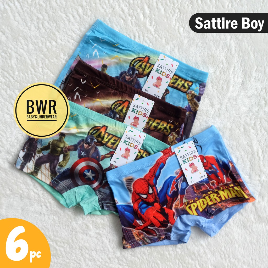 [ 6pc ] Boxer Anak Sattire BOY | Celana Dalam Anak Laki - Laki [III E1-G1] Motif Boy - Bwr