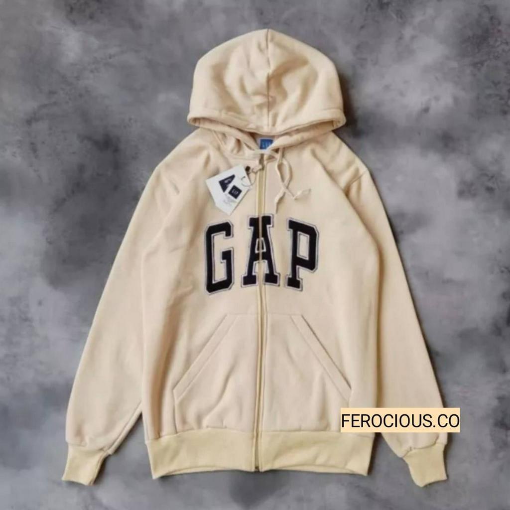 JAKET SWEATER HOODIE ZIPPER G4P ARCH LOGO KREM BORDIR PREMIUM FULLTAG&amp;LEBEL TERLARIS