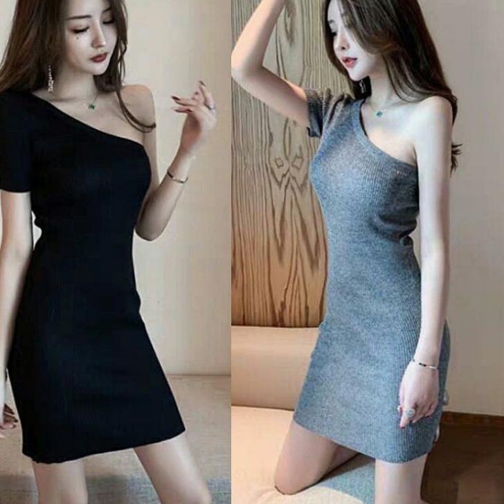 dress tarzan oneshoulder rajut import wanita fb