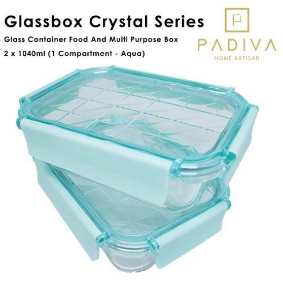 Padiva 1040ml Aqua (2pcs) Crystal Glassbox 1 compartment (GBC1040SA)