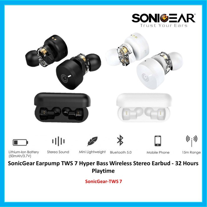 Earphone SonicGear Earpump TWS7 Hyperbass Bluetooth 5.0- Earpump TWS 7