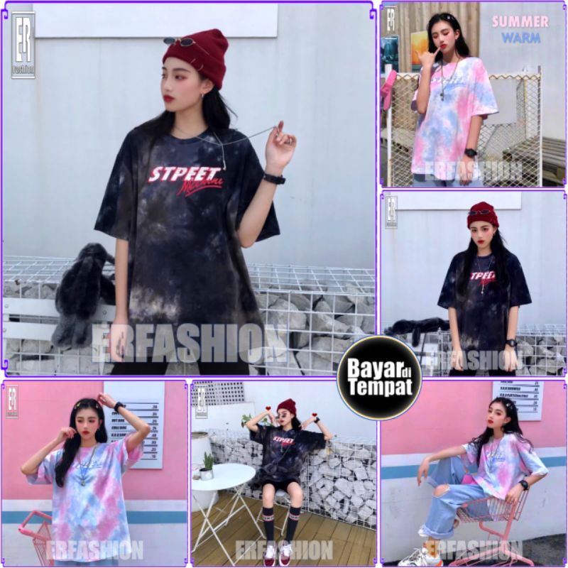 Erfashion - Tie Dye Stpeet - Kaos Oversize Jumbo Cetak Full Print Abstrak | Kaos Distro Unisex Korea