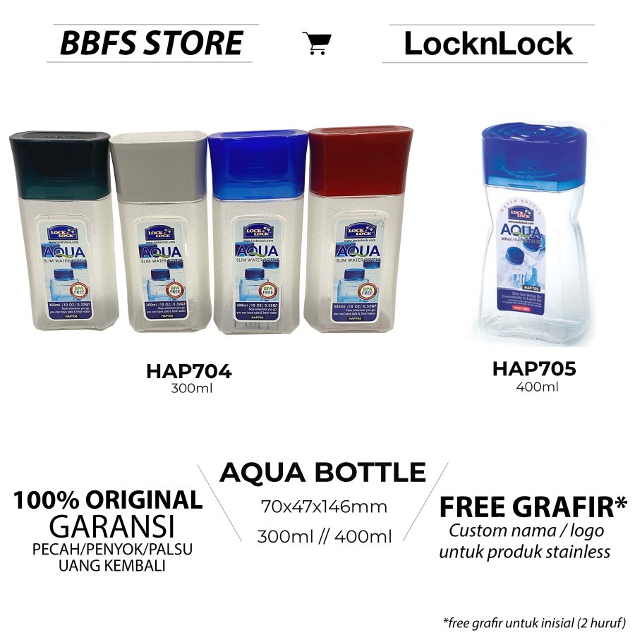 Lock n Lock Botol Minum Slim 300ml HAP704 Biru Merah Aqua Water Bottle