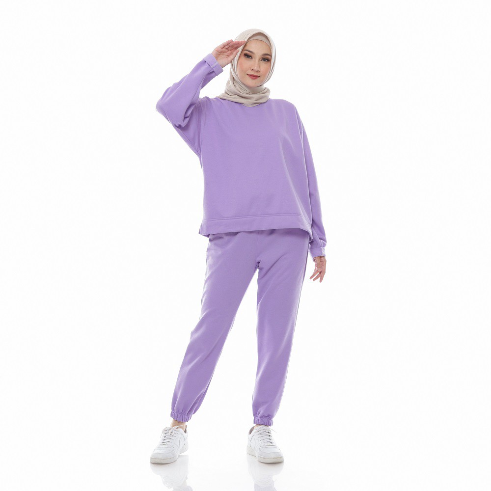 Jogger Bawahan Muslim Wanita Amaranthus Warna Lilac DarkGrey Bahan Flecee Ukuran All Size