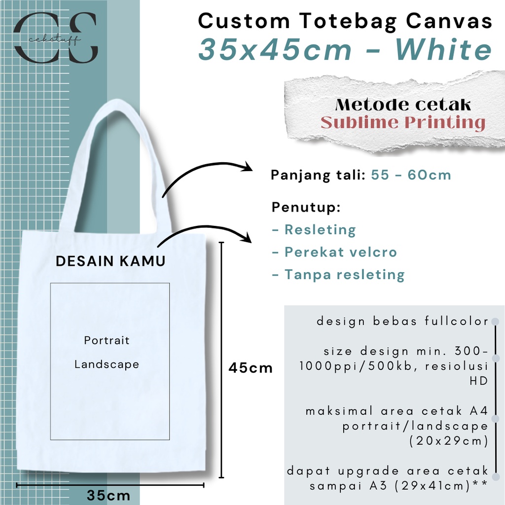 (35x45) CUSTOM TOTEBAG KANVAS SATUAN MURAH CUSTOM TOTEBAG SEKOLAH / TOTEBAG KULIAH / TAS KULIAH / TAS SEKOLAH