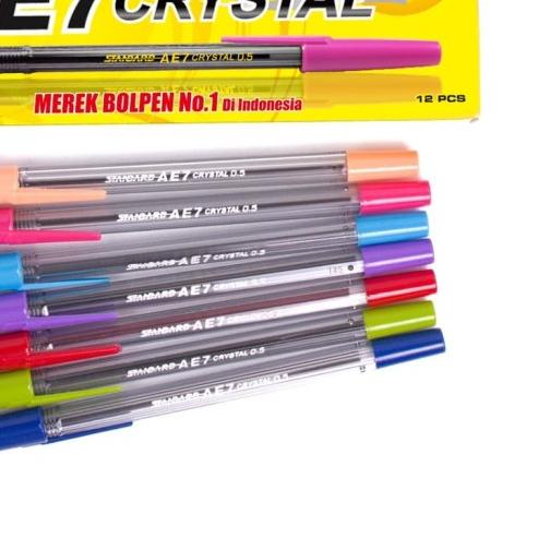 ✤ STANDARD PEN AE7 CRYSTAL 0.5 / 12 PCS - Hitam ➬