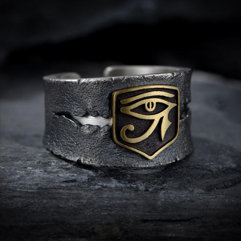 Cincin Model Terbuka Desain Mata Horus Gaya Retro Hip Hop Untuk Pria