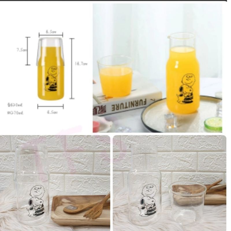 CL Set jug pitcher teko.gelas kaca Snoopy