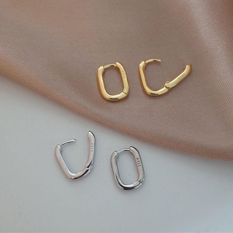 [ACKER] 18K Emas Perancis U Bentuk Sederhana Angin Dingin Oval Circle Hoop Earrings Untuk Wanita