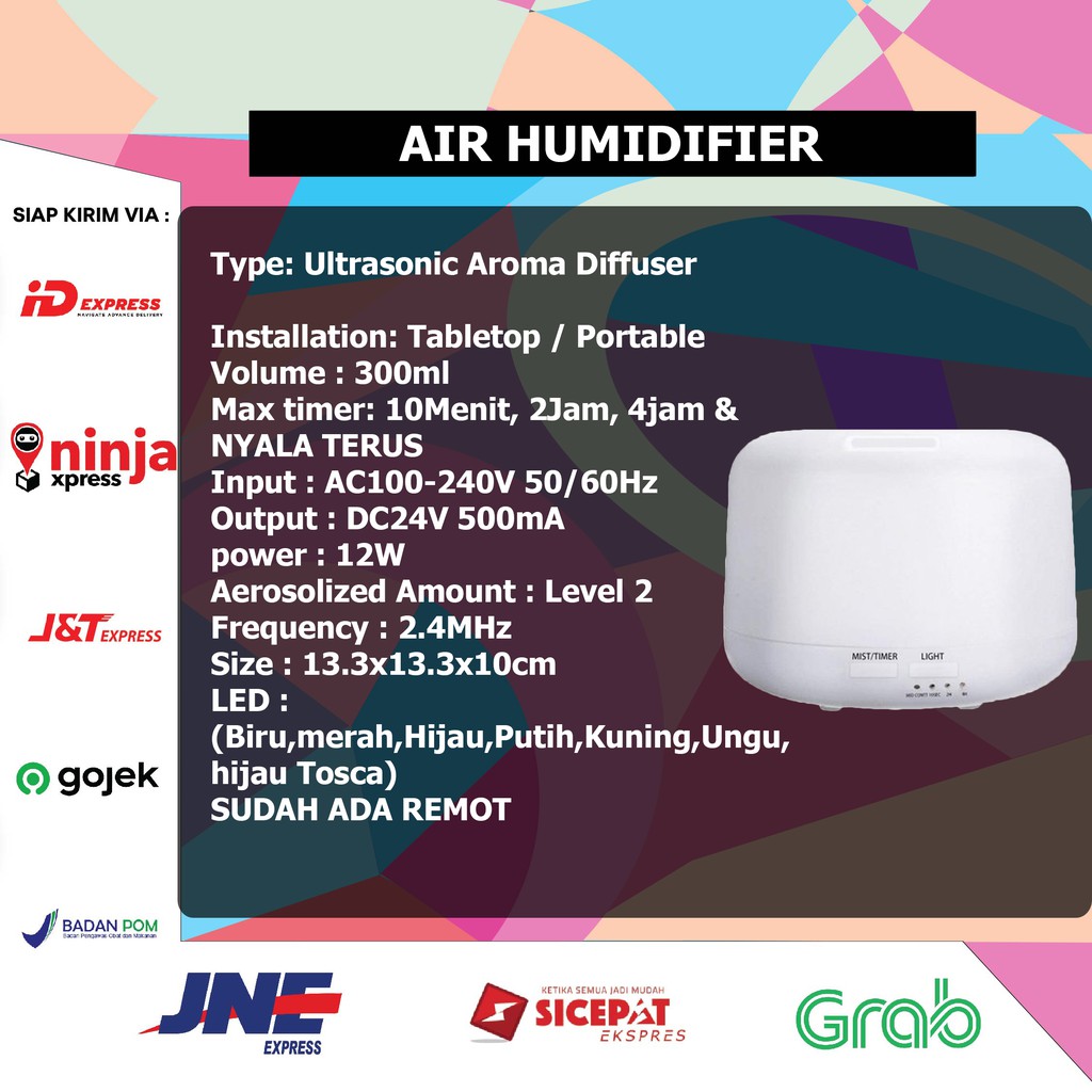 Alat Pengharum Ruangan Pembersih Udara Humidifier Ultrasonic Diffuser Aromaterapi Air Purifier Led6