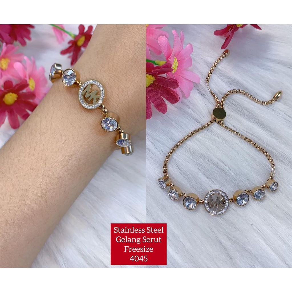 Gelang Titanium Serut MK kualitas premium anti karat anti hitam tidak mudah luntur 1045